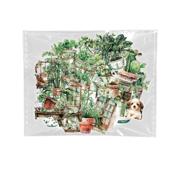 Set de 50 etichete PET verzi cu plante pentru DIY husă telefon, jurnal, frigider, caiet și skateboard; autocolante transparente rezistente la apă