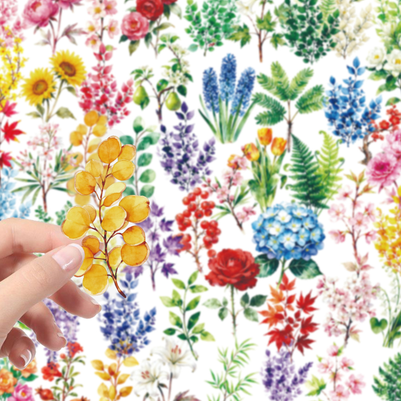 56 de autocolante PET transparente, cu plante și flori în nuanțe retro, în stil artistic, pentru decorarea elevilor