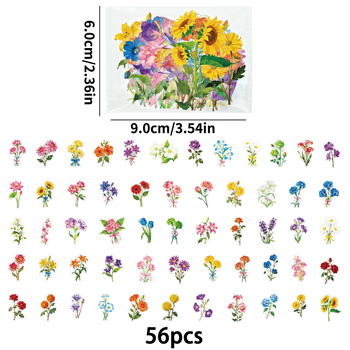 56 de autocolante PET transparente cu buchet în acuarelă, autocolante decorative impermeabile