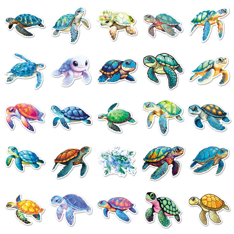 50 autocolante cu țestoase marine, animale marine, impermeabile, pentru caiete și termosuri