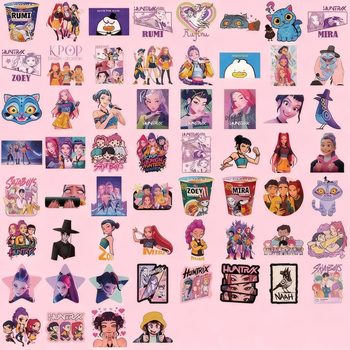 Set de 60 autocolante impermeabile cu tema grupelor feminine și masculine de vânătoare a vrăjitoarelor, inspirate de idoli coreeni, pentru sticle de apă, caiete și laptopuri.