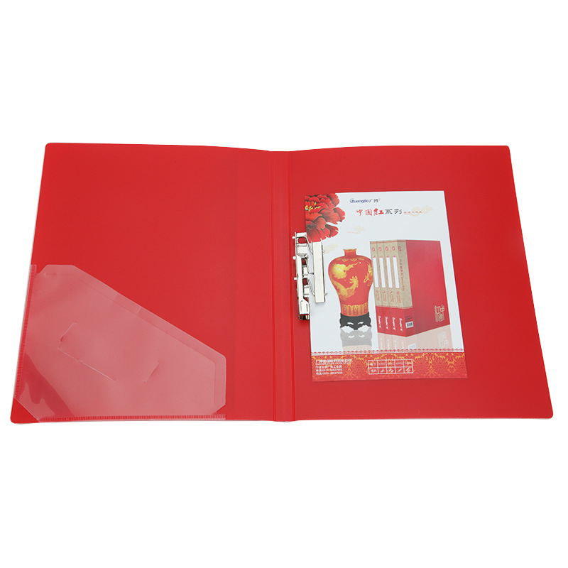 Guangbo mapă roșie pentru documente cu clemă dublă sau simplă, material PP, format A4, model A2051