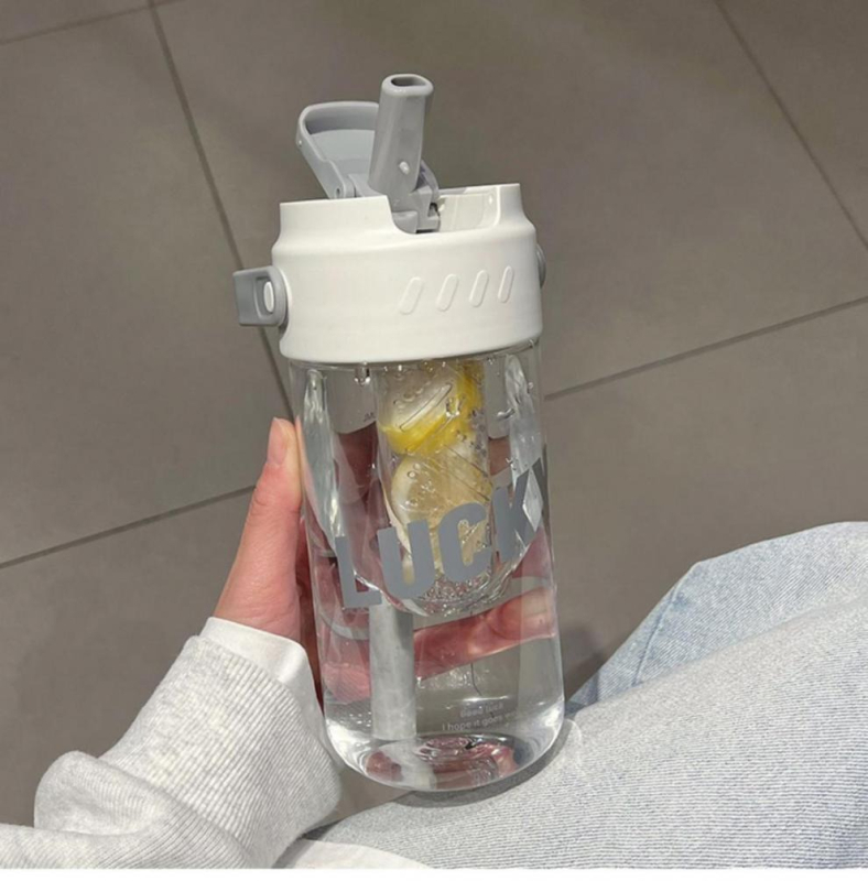 Cană de ceai cu flori, infuzor și pai, sticlă de apă portabilă pentru vară, pentru studenți