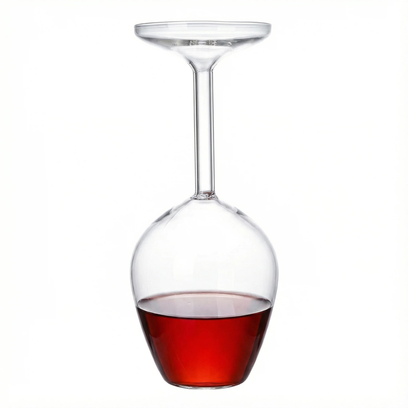 Decanter din sticlă cu design inversat și pahar înalt, personalizabil pentru vin roșu