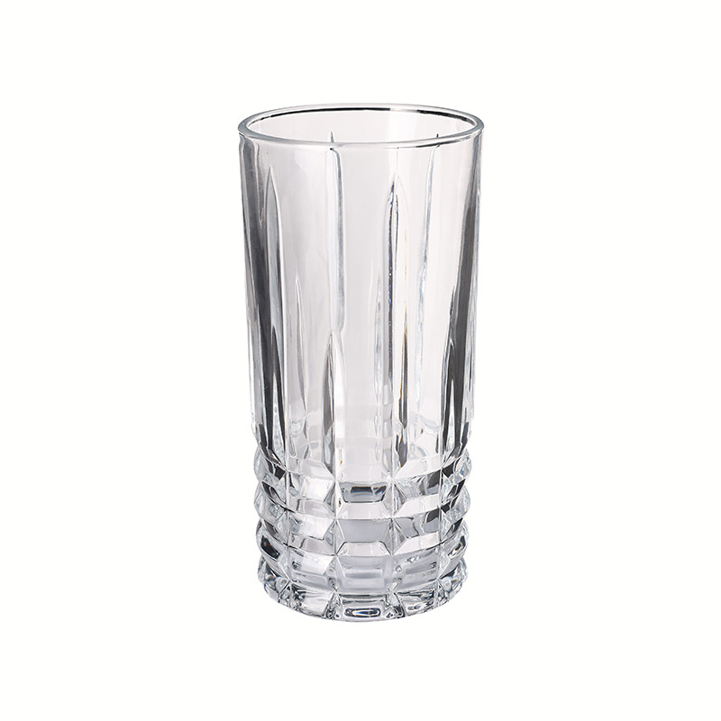 Pahar din sticlă, în stil japonez, simplu, cu dungi; potrivit pentru apă, ceai, whiskey, lapte cald sau rece și suc, cu un model floral gravat