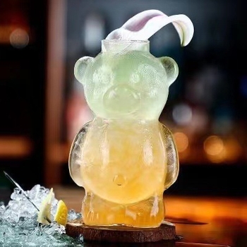 Pahar de cocktail în formă de ursuleț, sticlă borosilicat, 301–400 ml, design creativ pentru gastronomie moleculară la bar