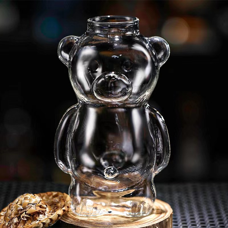 Pahar de cocktail în formă de ursuleț, sticlă borosilicat, 301–400 ml, design creativ pentru gastronomie moleculară la bar