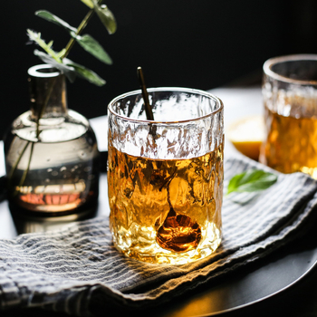 Pahar din sticlă borosilicat, cu un singur strat, transparent, textură ciocnită – pentru apă, cocktailuri, whisky și băuturi reci, uz casnic