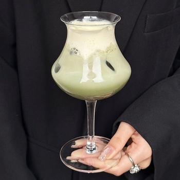Pahare înalte, inspirate retro, pentru cafea rece și cocktailuri, din sticlă sodă-lime, lucrate manual, pentru latte și Americano