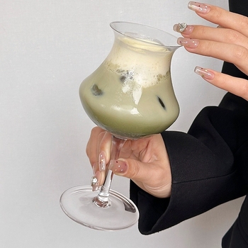 Pahare înalte, inspirate retro, pentru cafea rece și cocktailuri, din sticlă sodă-lime, lucrate manual, pentru latte și Americano