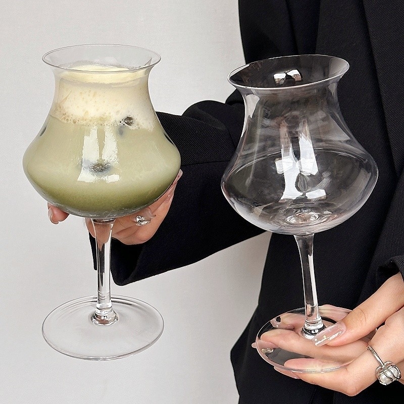 Pahare înalte, inspirate retro, pentru cafea rece și cocktailuri, din sticlă sodă-lime, lucrate manual, pentru latte și Americano
