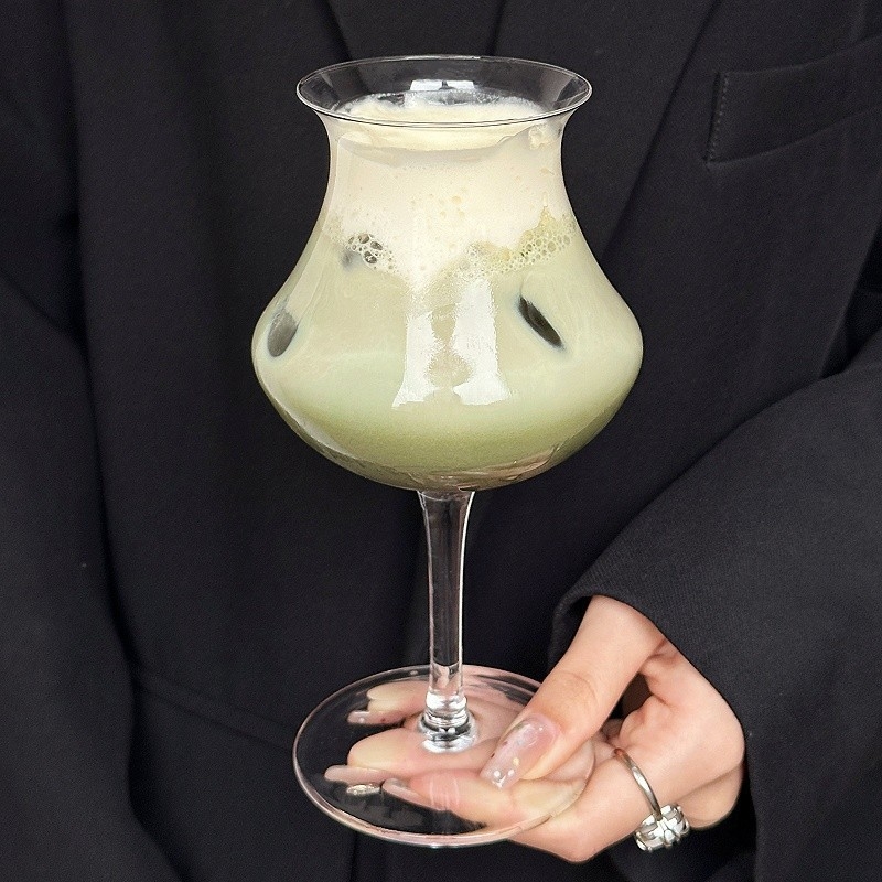 Pahare înalte, inspirate retro, pentru cafea rece și cocktailuri, din sticlă sodă-lime, lucrate manual, pentru latte și Americano