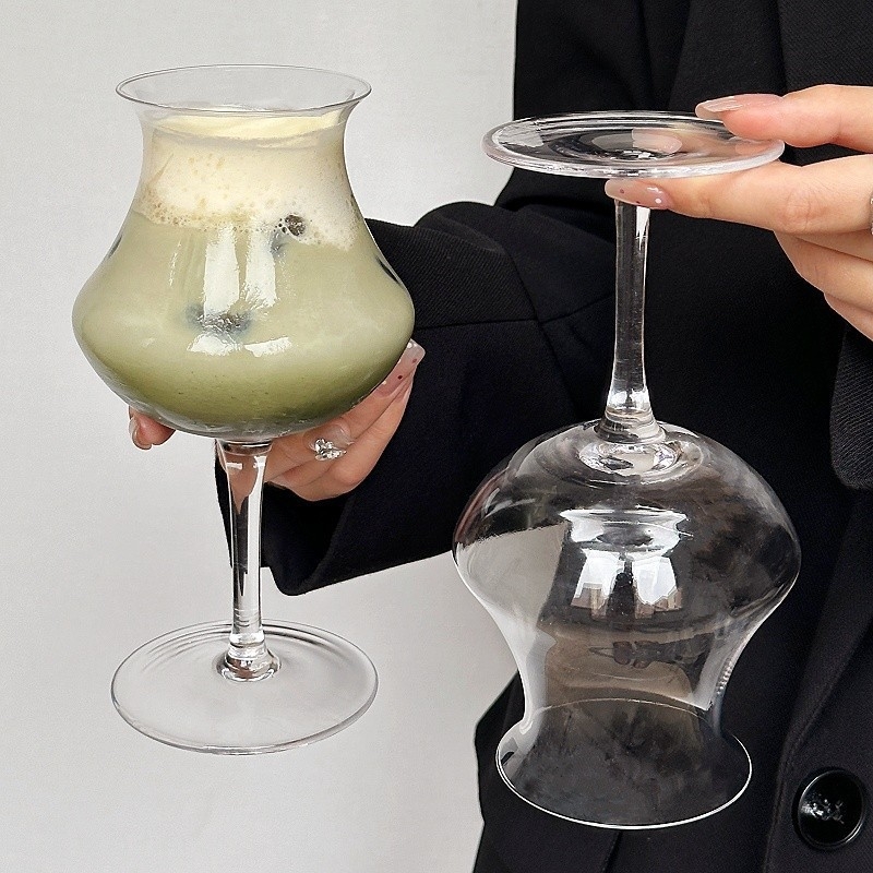 Pahare înalte, inspirate retro, pentru cafea rece și cocktailuri, din sticlă sodă-lime, lucrate manual, pentru latte și Americano