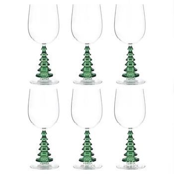 Pahar înalt din plastic transparent pentru vin roșu, rezistent la spargere, capacitate 501–600 ml, design brad de Crăciun, pahar de vin creativ.