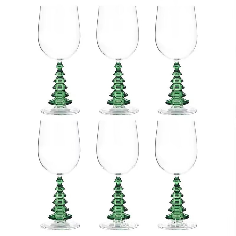 Pahar înalt din plastic transparent pentru vin roșu, rezistent la spargere, capacitate 501–600 ml, design brad de Crăciun, pahar de vin creativ.