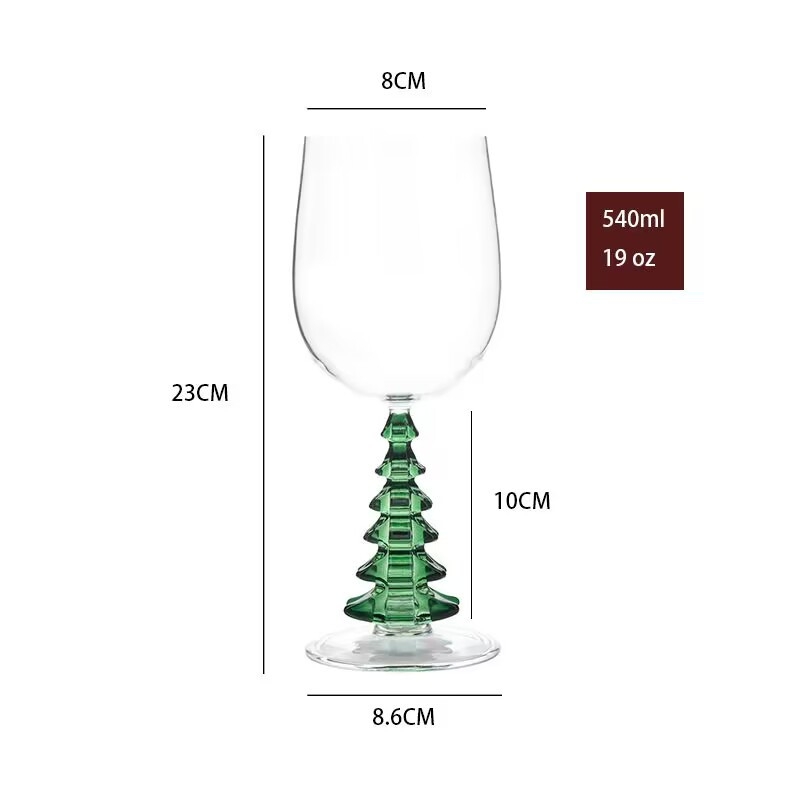 Pahar înalt din plastic transparent pentru vin roșu, rezistent la spargere, capacitate 501–600 ml, design brad de Crăciun, pahar de vin creativ.