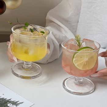 Pahar din sticlă vintage, stil Instagram, bază scurtă, pentru iced Americano, latte și băuturi speciale