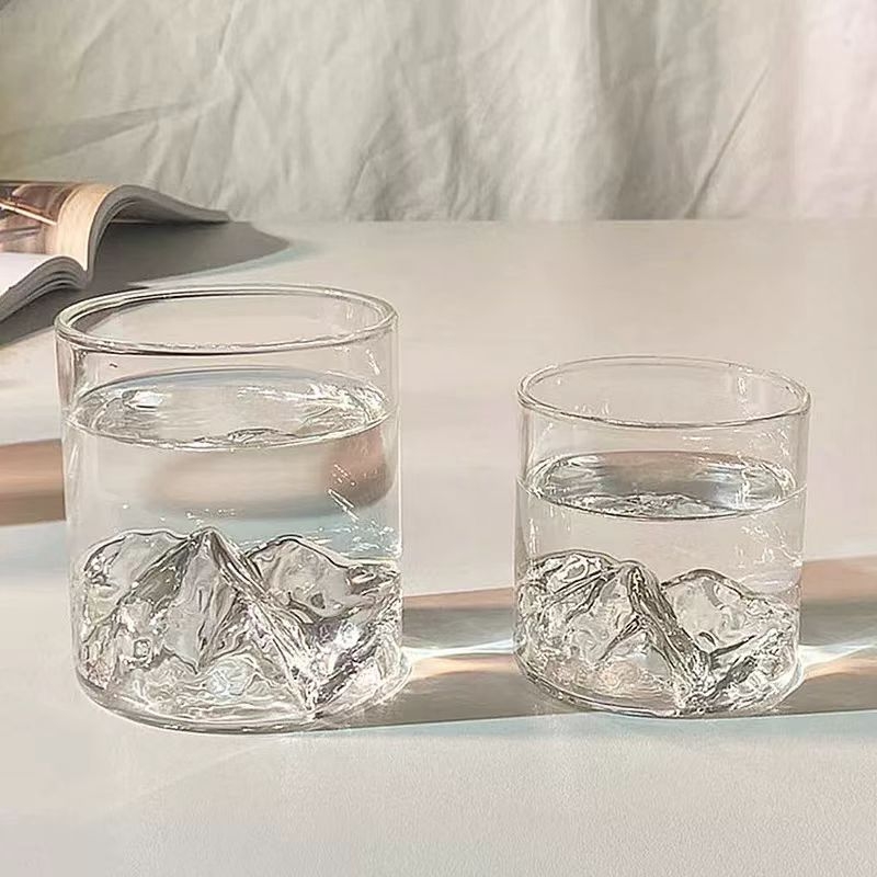 Ceașcă de ceai din sticlă borosilikată, cu un singur strat, cu mâner, design cu vedere la munte, model glaciar, rezistență la temperaturi ridicate