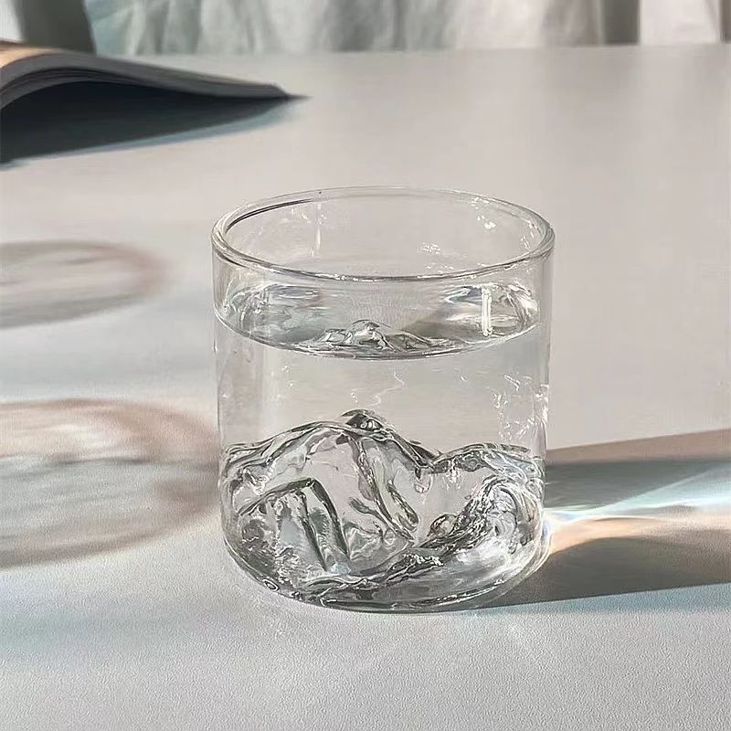 Ceașcă de ceai din sticlă borosilikată, cu un singur strat, cu mâner, design cu vedere la munte, model glaciar, rezistență la temperaturi ridicate
