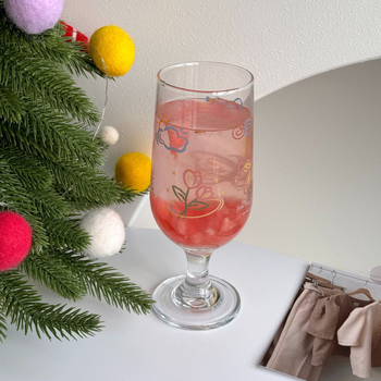 Pahar înalt de sticlă cu design floare-fluture – pentru apă, lapte la mic dejun și cafea acasă