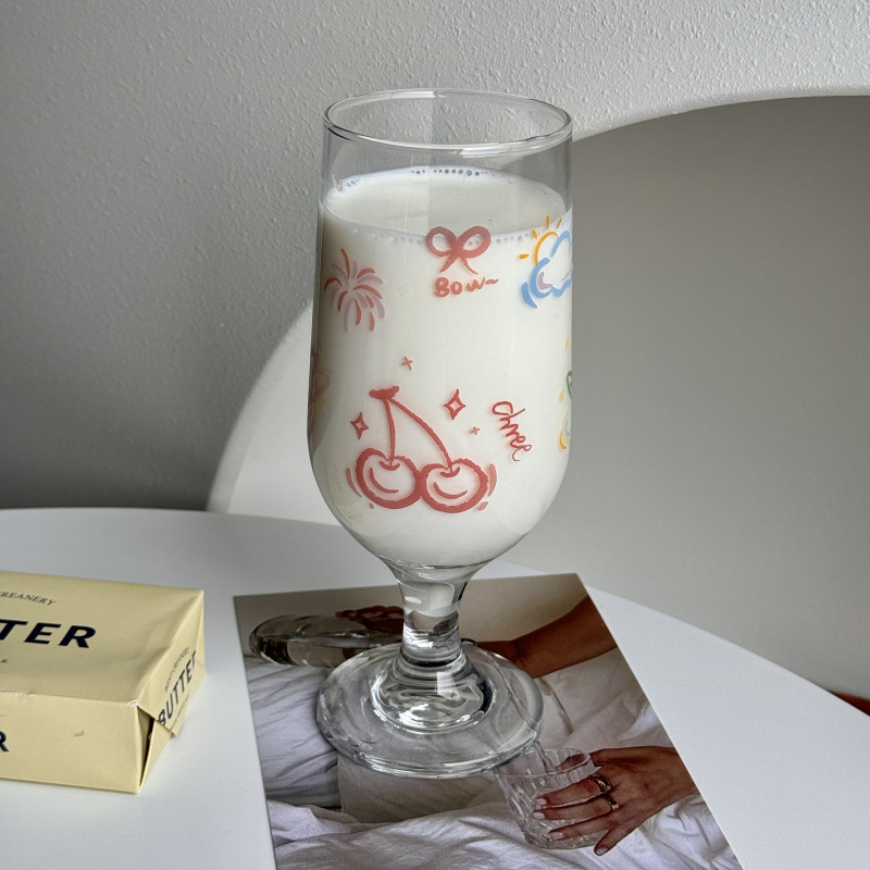 Pahar înalt de sticlă cu design floare-fluture – pentru apă, lapte la mic dejun și cafea acasă