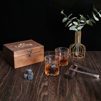 Pahare de whisky din cristal într-o cutie din lemn, 501–600 ml, cutie cadou cu logo imprimat