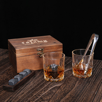 Pahare de whisky din cristal într-o cutie din lemn, 501–600 ml, cutie cadou cu logo imprimat
