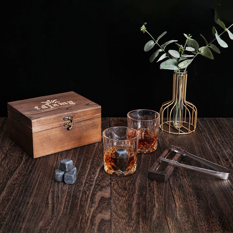 Pahare de whisky din cristal într-o cutie din lemn, 501–600 ml, cutie cadou cu logo imprimat