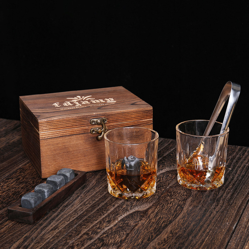Pahare de whisky din cristal într-o cutie din lemn, 501–600 ml, cutie cadou cu logo imprimat