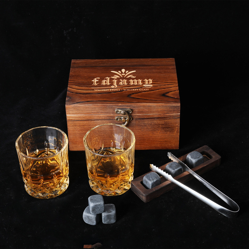 Pahare de whisky din cristal într-o cutie din lemn, 501–600 ml, cutie cadou cu logo imprimat