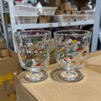 Goblet cu pisică, 140 ml, pahar din sticlă pentru mic dejun cu lapte și cafea, rezistent la temperaturi, formă neregulară