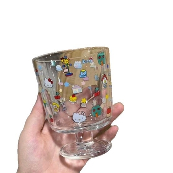 Goblet cu pisică, 140 ml, pahar din sticlă pentru mic dejun cu lapte și cafea, rezistent la temperaturi, formă neregulară