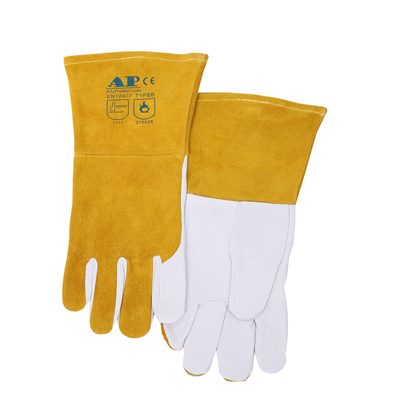 Youmeng AP-1199 rukavice za zavarivanje, ovčja koža, dugačke rukavice, TIG zavarivanje, argonski luk, otporne na visoke temperature, 35 cm, zlatno žuta, veličine M/L/XL