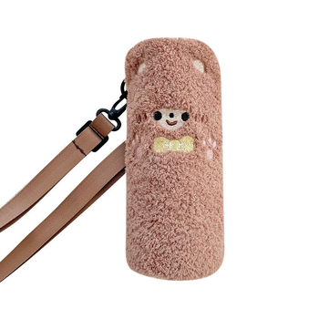 Husă pluș pentru ceașcă izolantă cu curea crossbody, design desen animat, capacitate mare