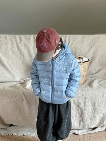 Dječja lagana jakna od perja, unisex, jednosbojna, kratka s kapuljačom, za djecu 3–8 godina (100–140 cm)