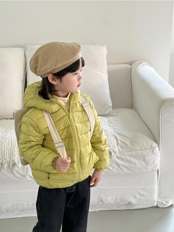Dječja lagana jakna od perja, unisex, jednosbojna, kratka s kapuljačom, za djecu 3–8 godina (100–140 cm)