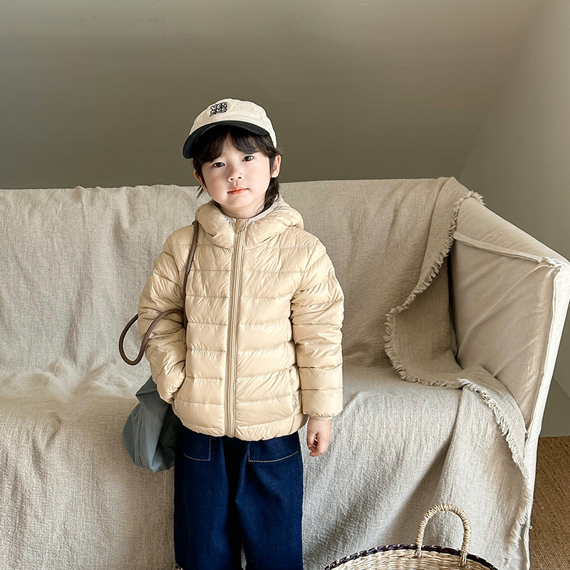 Dječja lagana jakna od perja, unisex, jednosbojna, kratka s kapuljačom, za djecu 3–8 godina (100–140 cm)