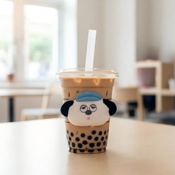 Manșon de cană din pluș cu design cartoon și broderie — husă din material textil pentru cănile de ceai cu lapte și cafea, design portabil