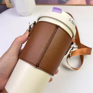Husă portabilă din PU pentru pahare de ceai cu lapte și cafea, izolație și curea crossbody