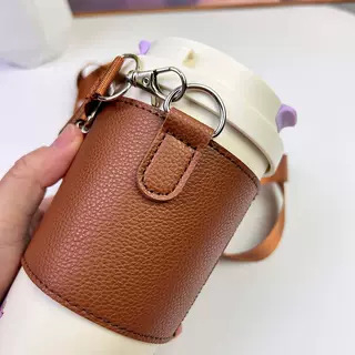 Husă portabilă din PU pentru pahare de ceai cu lapte și cafea, izolație și curea crossbody