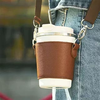 Husă portabilă din PU pentru pahare de ceai cu lapte și cafea, izolație și curea crossbody