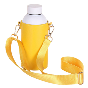 Husă pentru pahar din piele sintetică, 600 ml, diametrul 7 cm, curea crossbody, imprimare a logo-ului