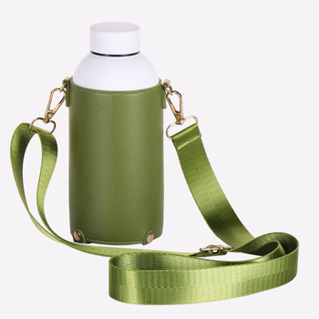 Husă pentru pahar din piele sintetică, 600 ml, diametrul 7 cm, curea crossbody, imprimare a logo-ului