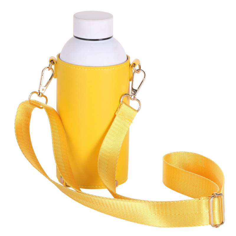 Husă pentru pahar din piele sintetică, 600 ml, diametrul 7 cm, curea crossbody, imprimare a logo-ului