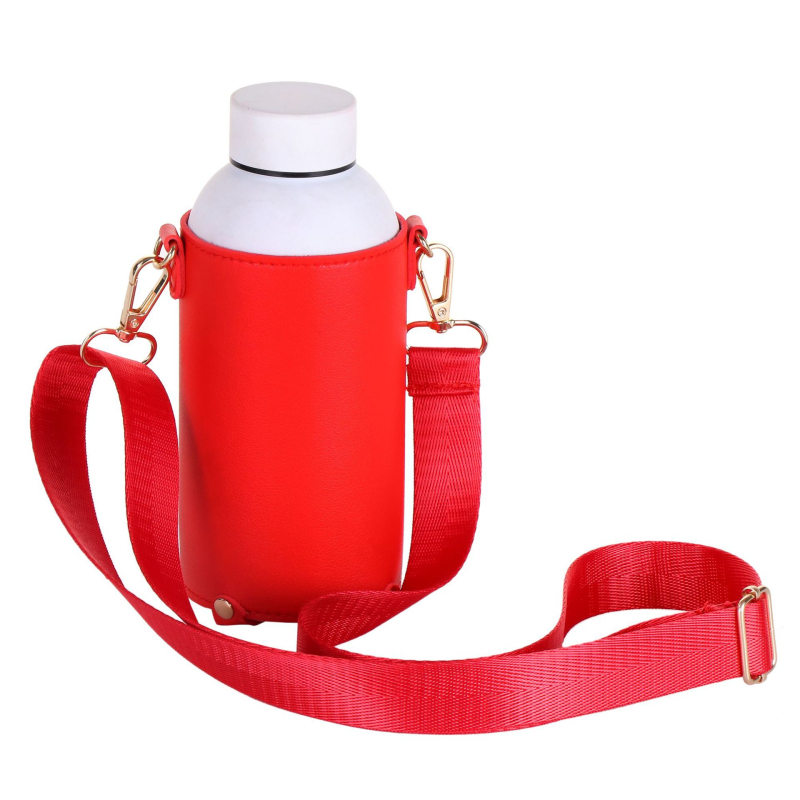 Husă pentru pahar din piele sintetică, 600 ml, diametrul 7 cm, curea crossbody, imprimare a logo-ului