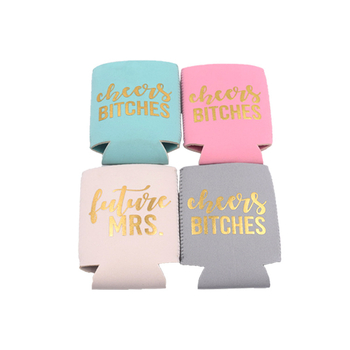 Husă pentru pahar din neopren, cu litere aurii ștanțate prin imprimare termică, material SBR, personalizată la nivel de fabrică, pentru doze de bere și sticle