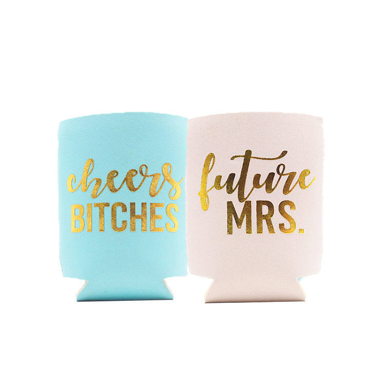 Husă pentru pahar din neopren, cu litere aurii ștanțate prin imprimare termică, material SBR, personalizată la nivel de fabrică, pentru doze de bere și sticle