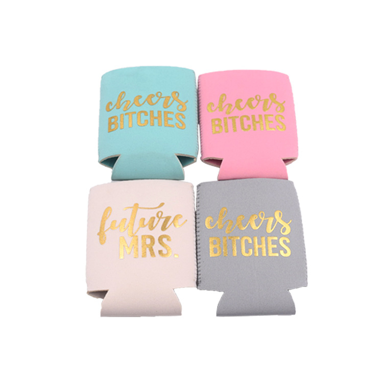 Husă pentru pahar din neopren, cu litere aurii ștanțate prin imprimare termică, material SBR, personalizată la nivel de fabrică, pentru doze de bere și sticle