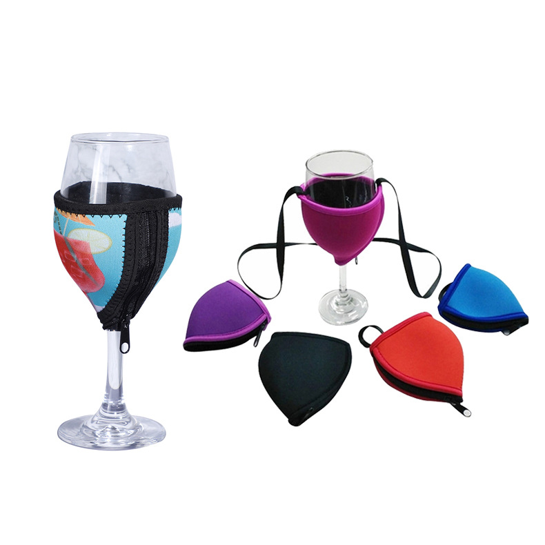 Husă din neopren pentru pahar de vin, cu fermoar și șnur, pentru pahare înalte