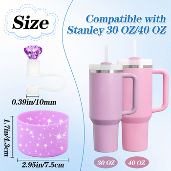 Stanley set de 6 piese: capac cu pai cu glitter diamantat și husă din silicon pentru o cană izolată